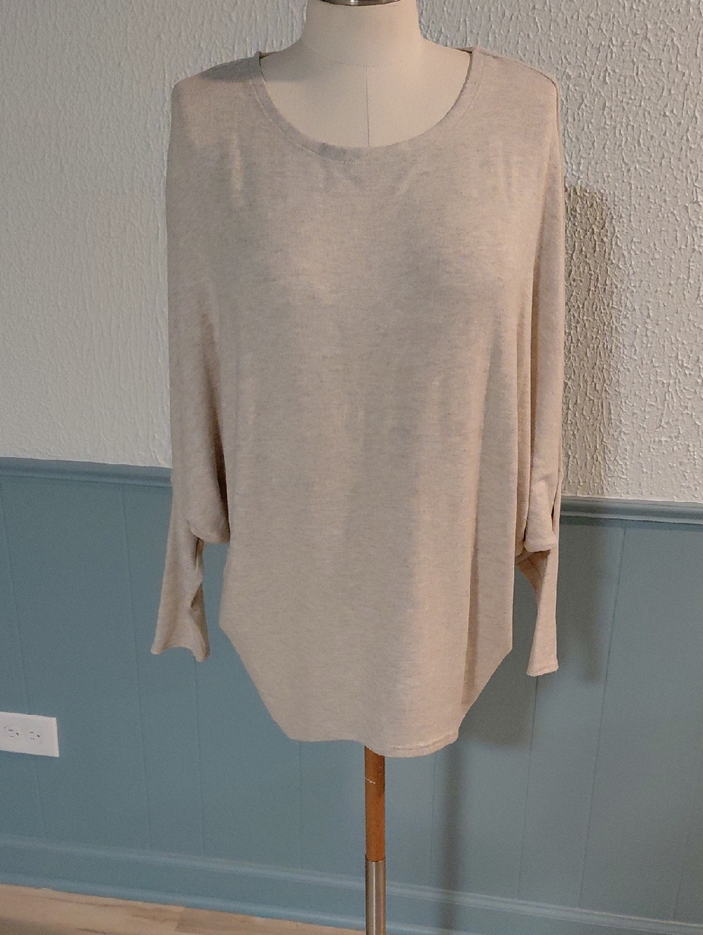 White House Black Market Neutral Scoop Neck Long Sleeve Top